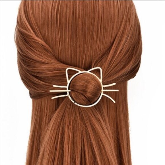 Kitten Hair Pin Zinc Alloy Goldtone Cute Versatile - Picture 1 of 8